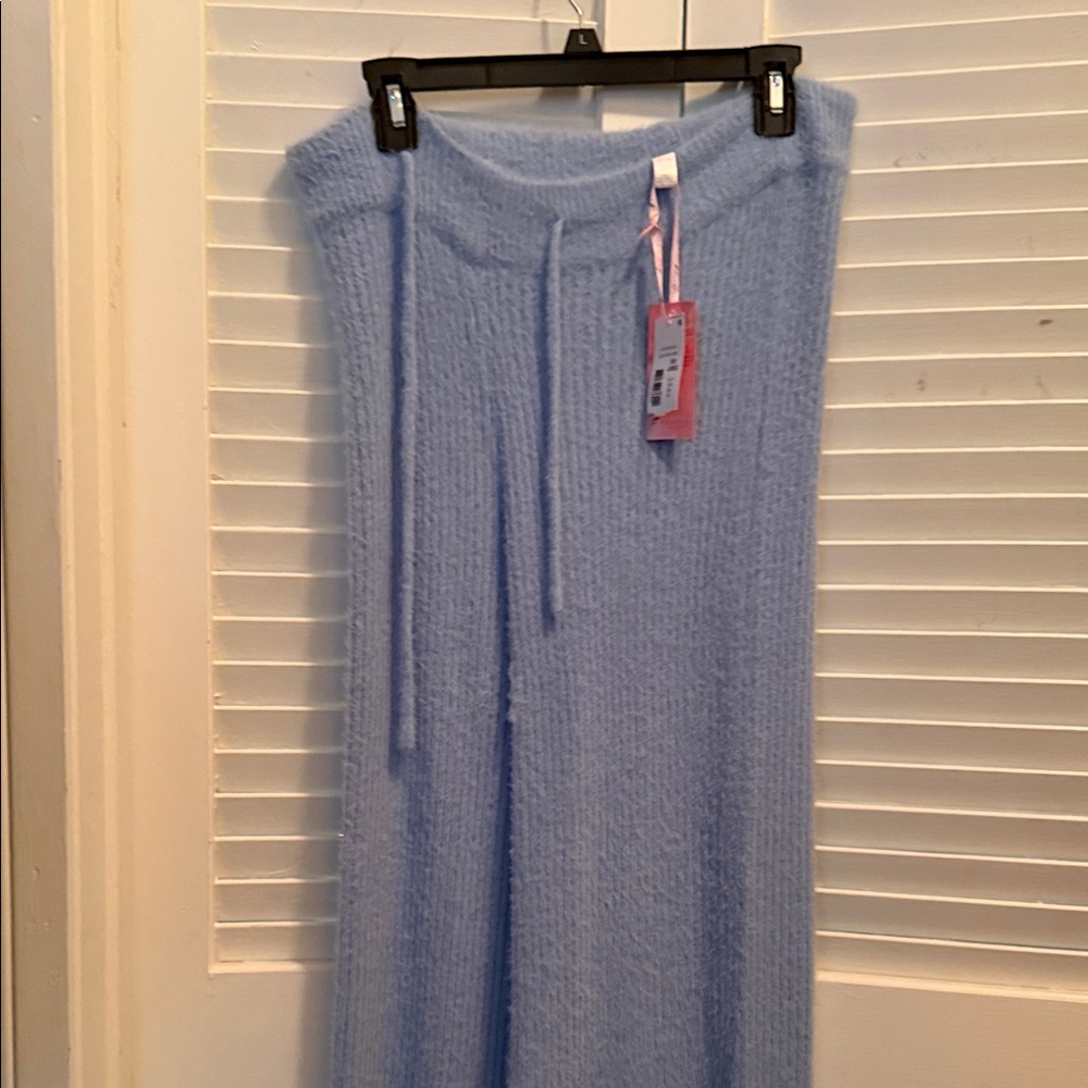 Elegant Light Blue Knit Wide Leg Pants